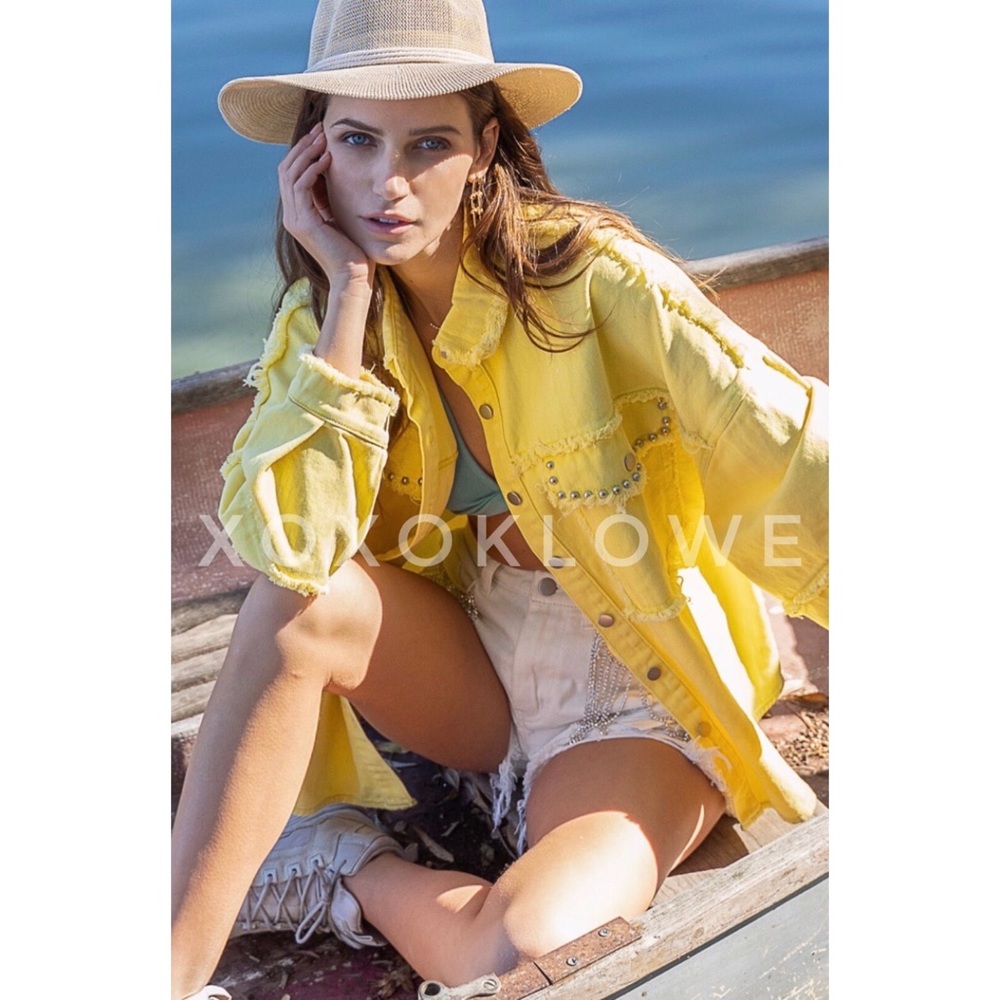 POL Sunshine Yellow Studded Denim Twill Shacket - Picture 3 of 10